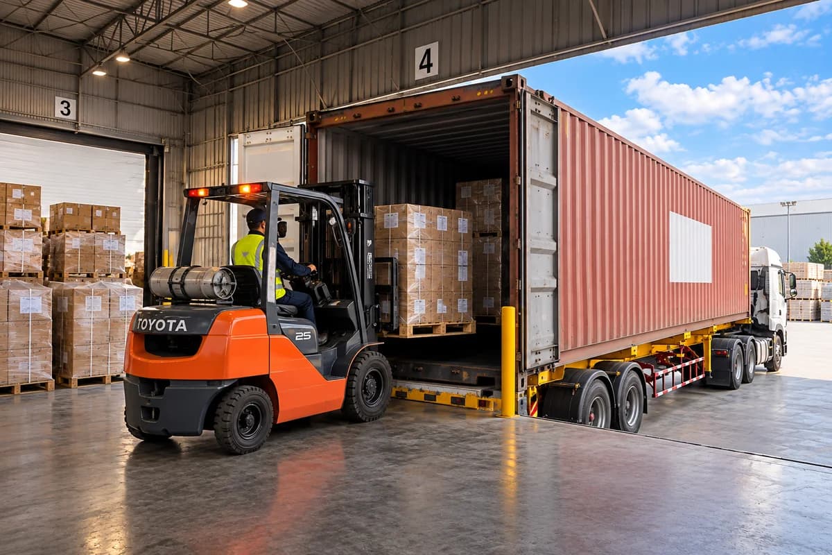 Container at a warehouse loading dock